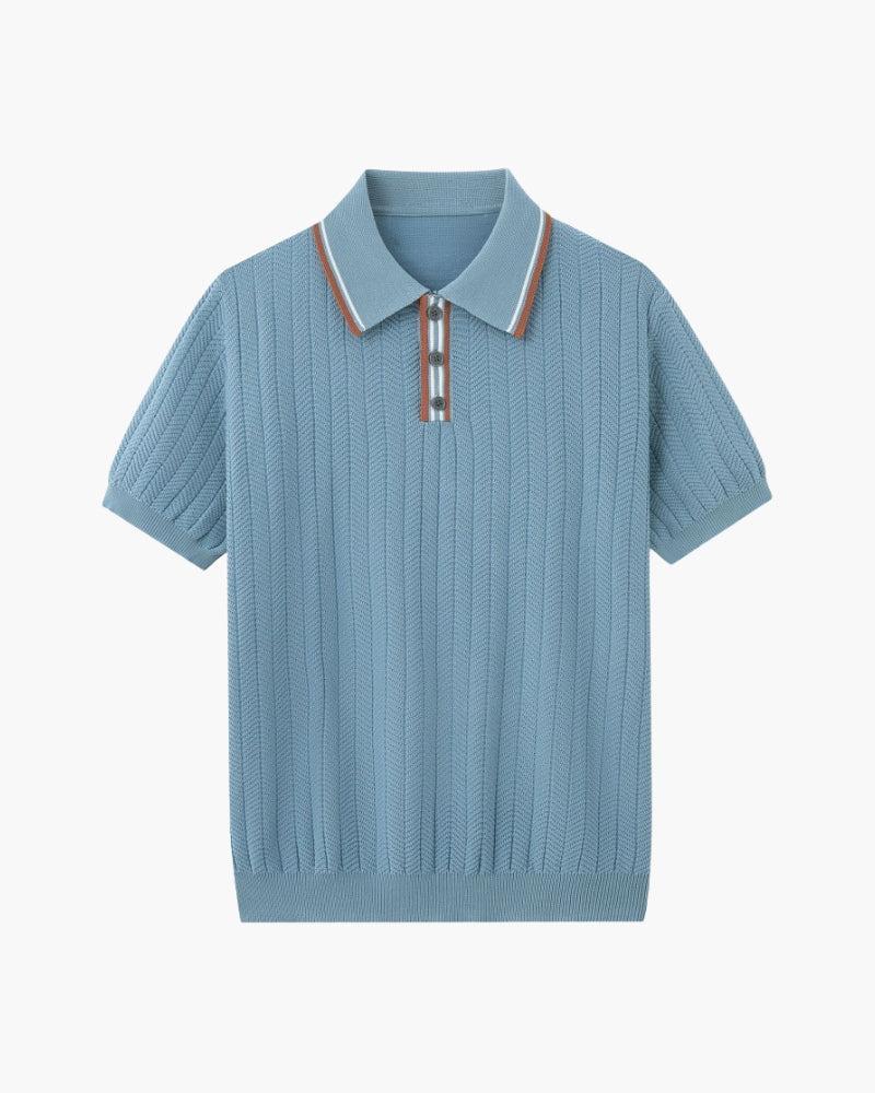 Koszulka polo z dzianiny w jodełkę z eleganckim wykończeniem kołnierzyka