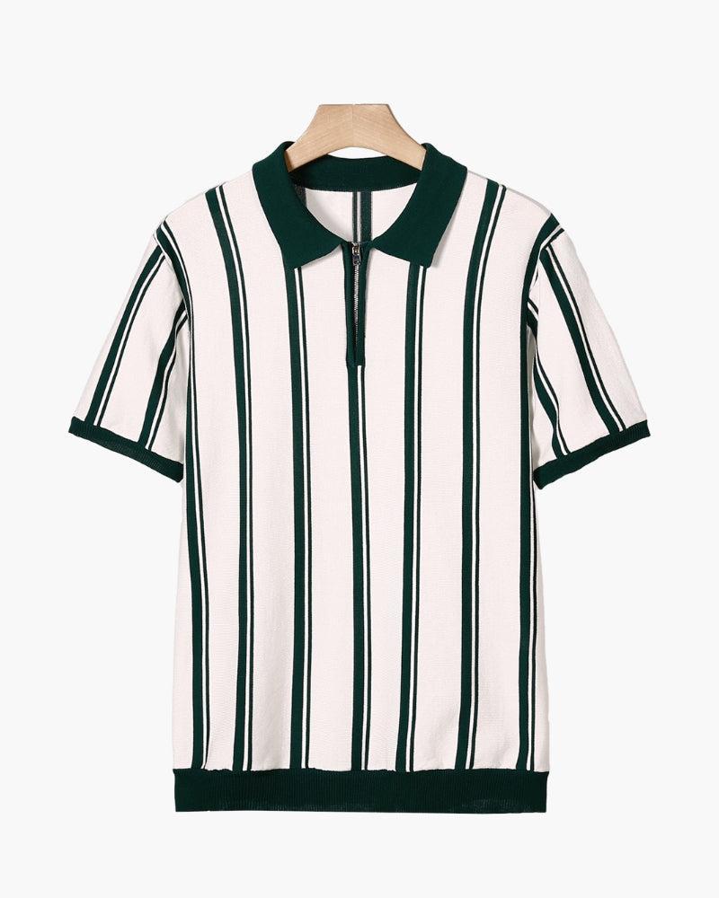 Koszulka polo z dzianiny z suwakiem do połowy i paskami retro